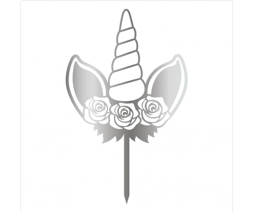 Cake topper — corne de licorne argentée