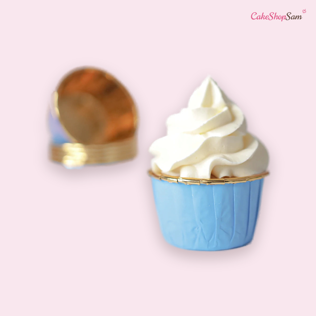 Caissette cupcakes bleu/doré sweet stamps, lot de 24 pièces — CakeShopSam