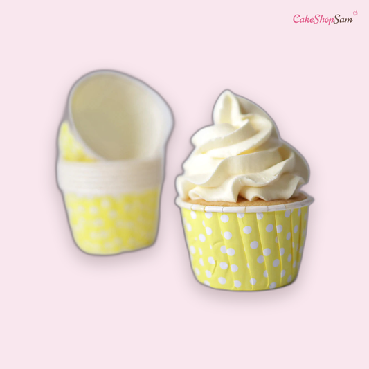 Caissette à cupcakes sweet stamps jaune à point blanc lot de 24 Pieces — CakeShopSam